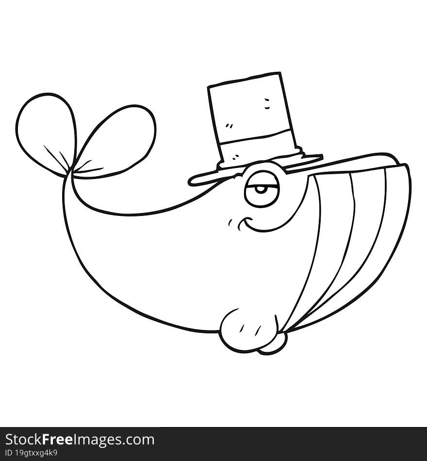 black and white cartoon whale wearing top hat