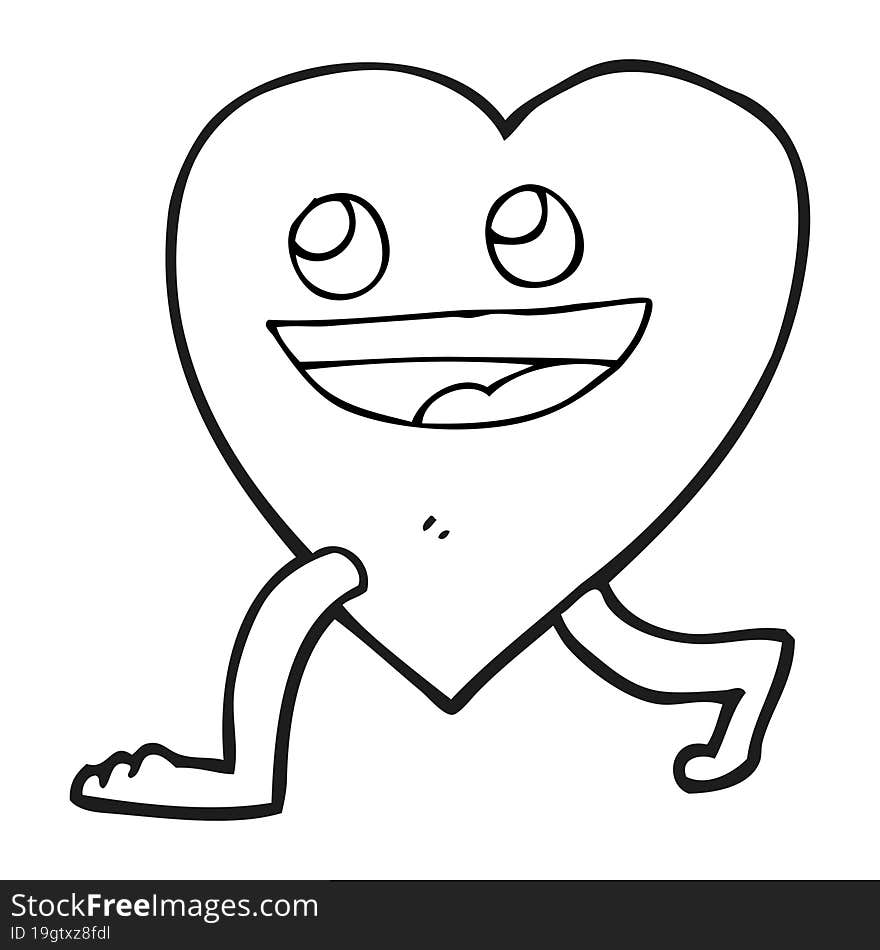 black and white cartoon walking heart