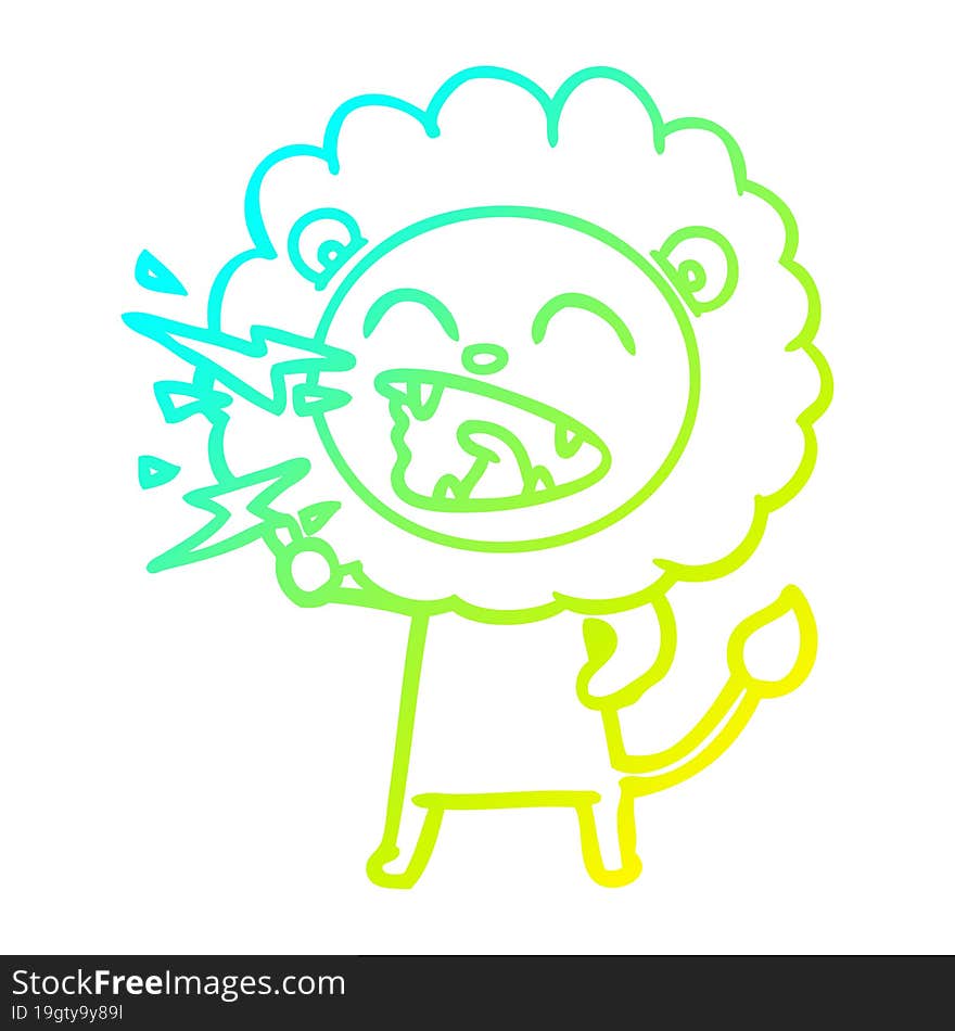 cold gradient line drawing cartoon roaring lion