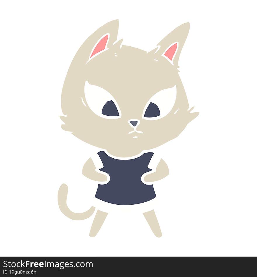 confused flat color style cartoon cat in clothes