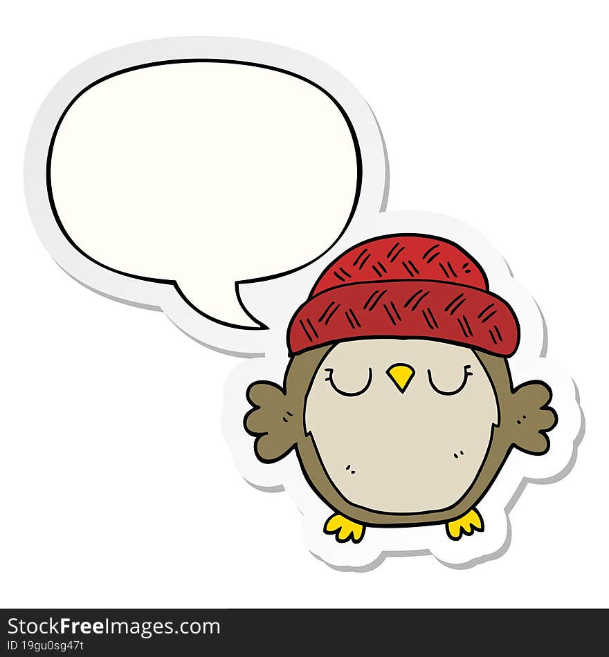 cute cartoon owl in hat with speech bubble sticker