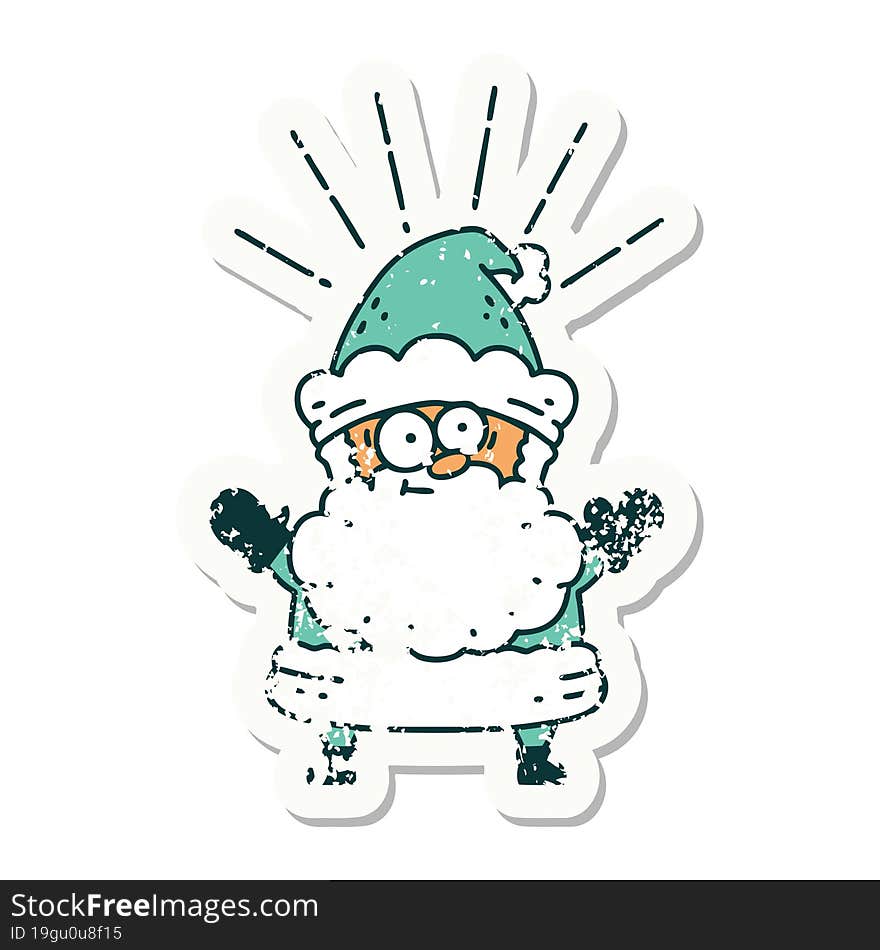 grunge sticker of tattoo style santa claus christmas character