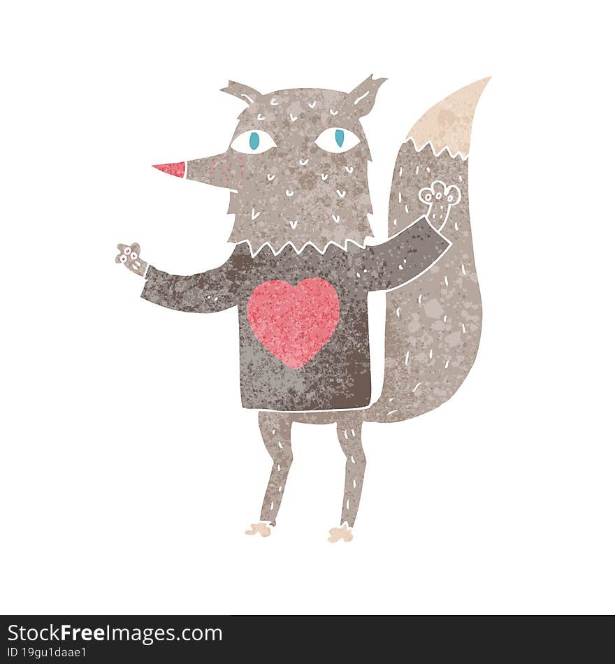 Cartoon Wolf With Love Heart Tee