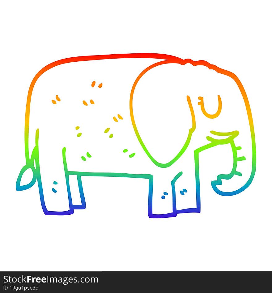 Rainbow Gradient Line Drawing Cartoon Elephant Standing Still