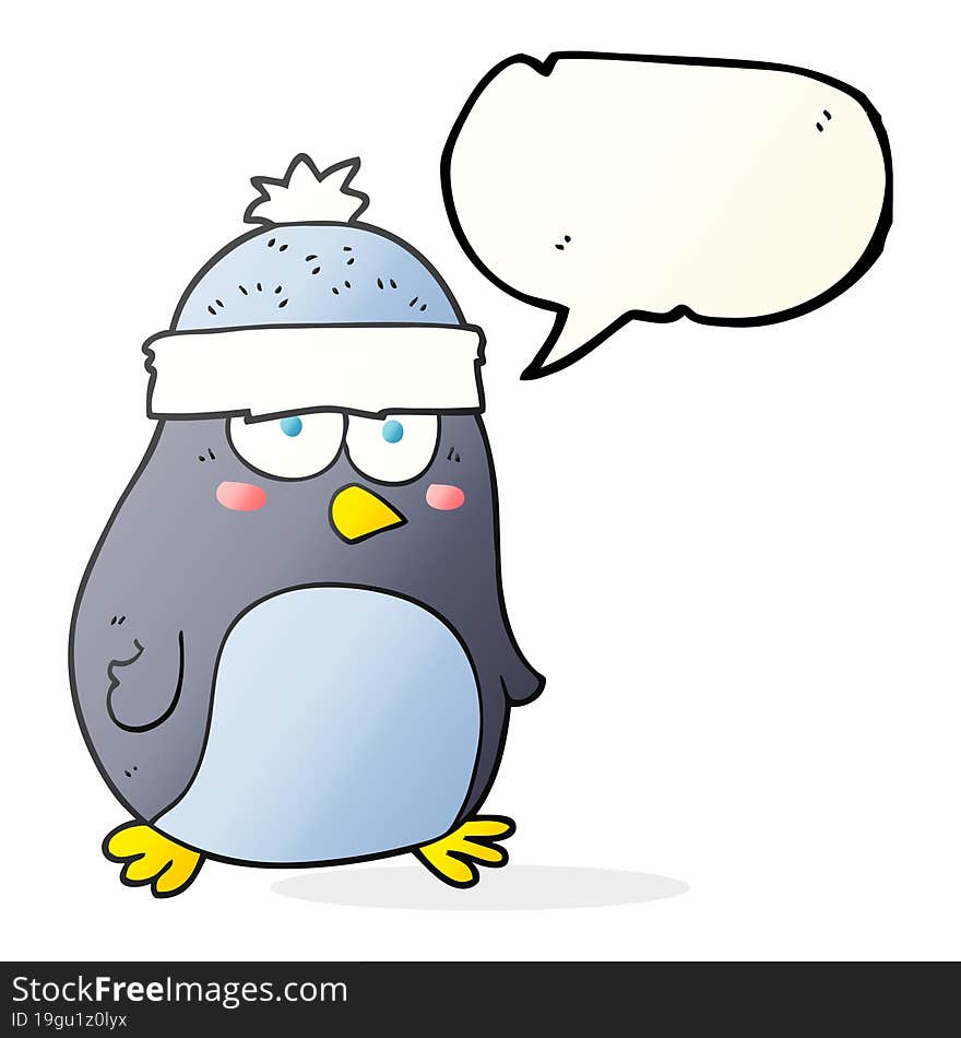 freehand drawn speech bubble cartoon penguin