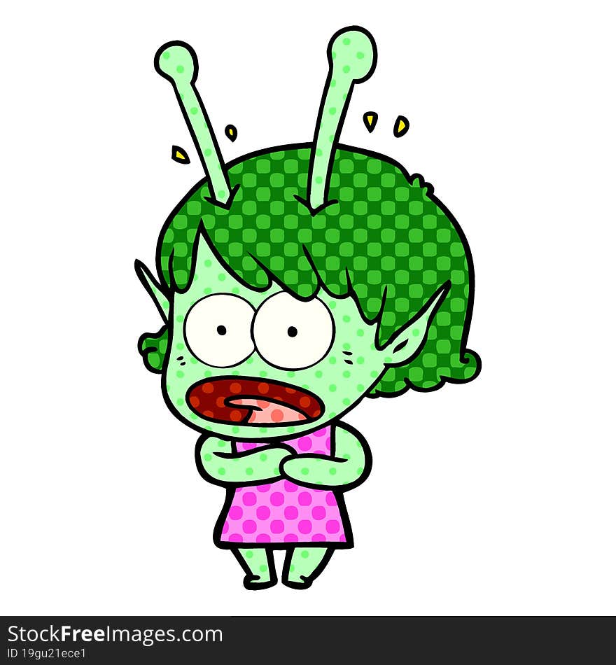 cartoon shocked alien girl. cartoon shocked alien girl