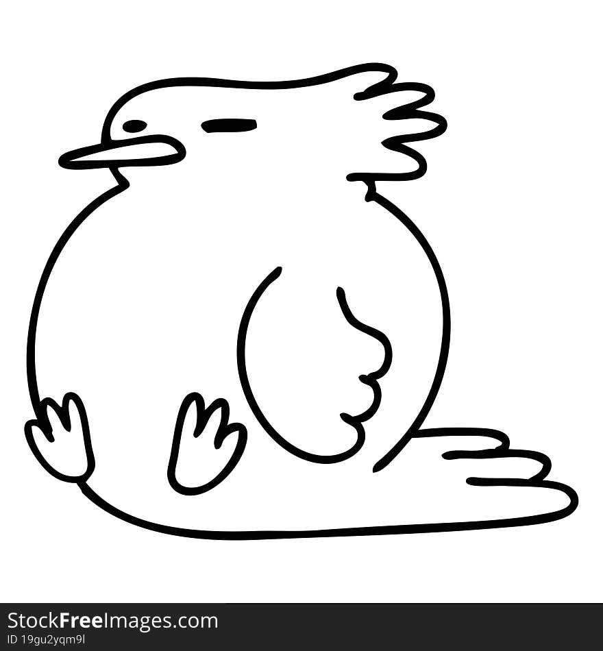 line doodle of a funny bird in a strong wind