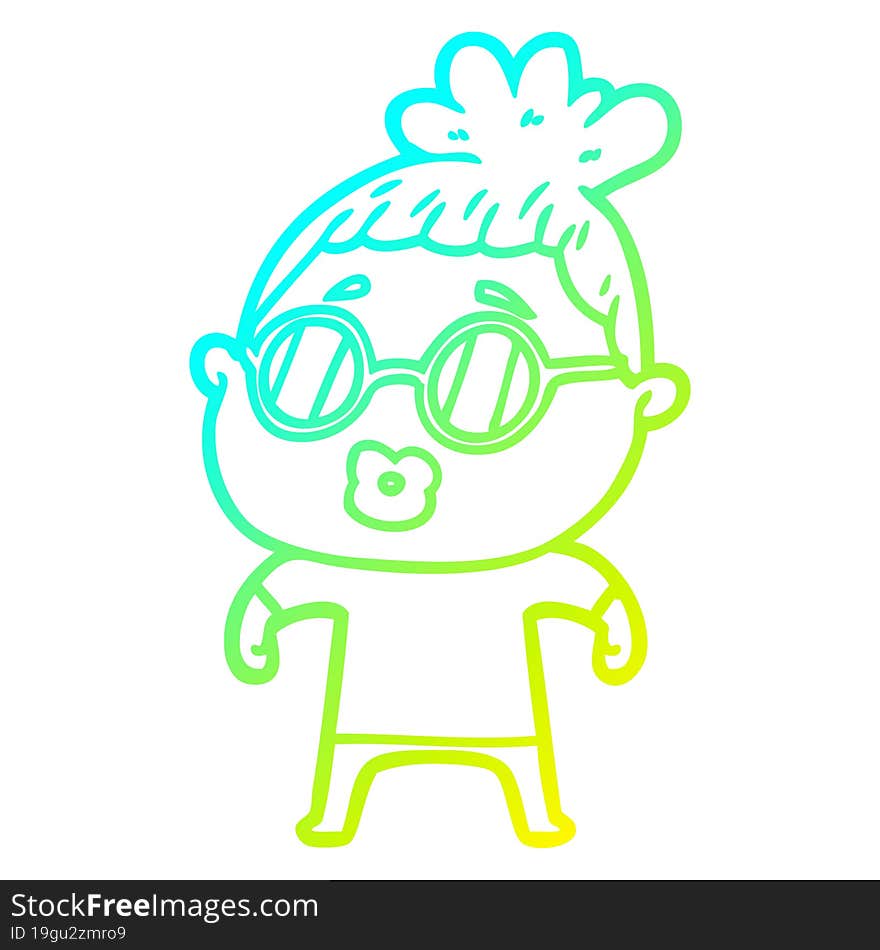 cold gradient line drawing of a cartoon woman wearing spectacles