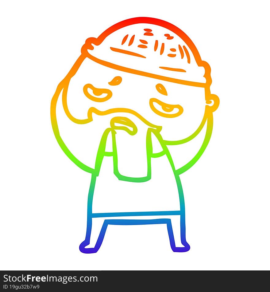 rainbow gradient line drawing cartoon worried man with beard