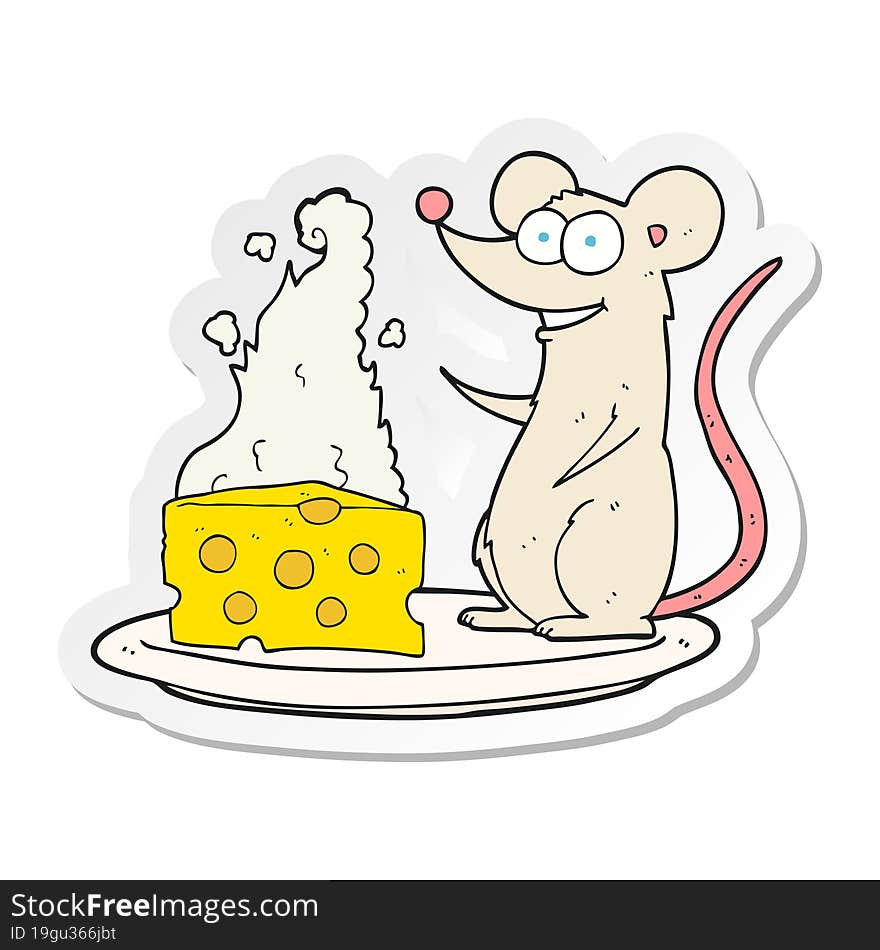 sticker of a cartoon mouse with cheese