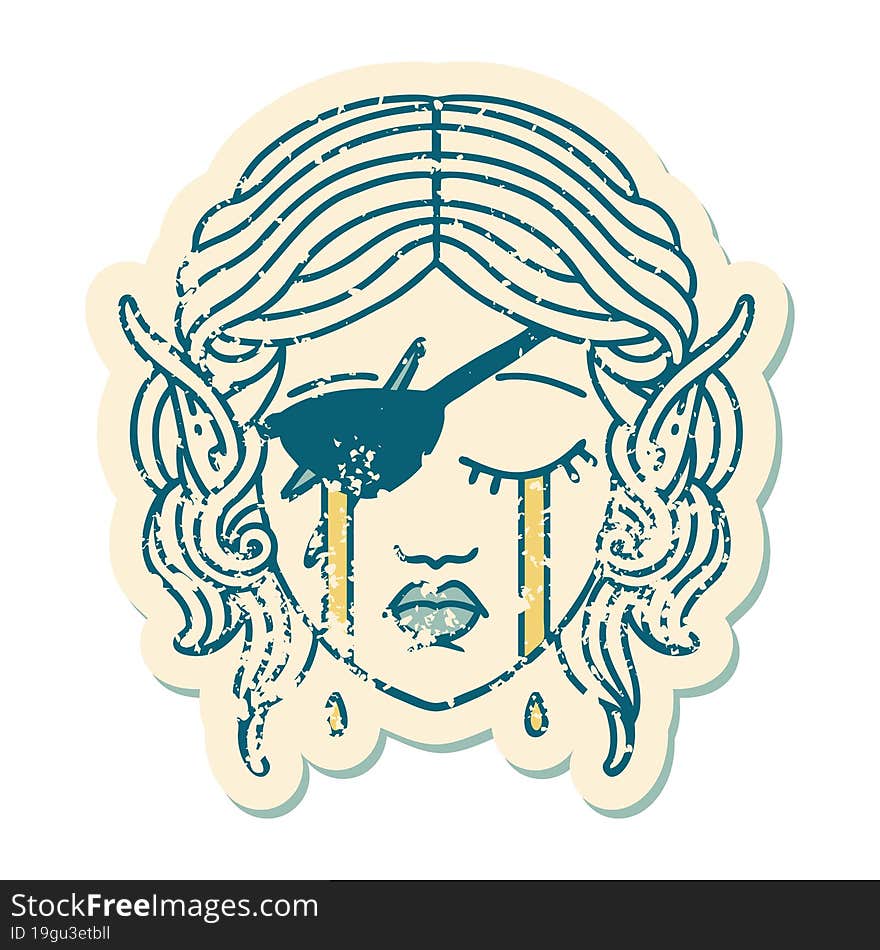 Crying Elf Rogue Character Face Illustration