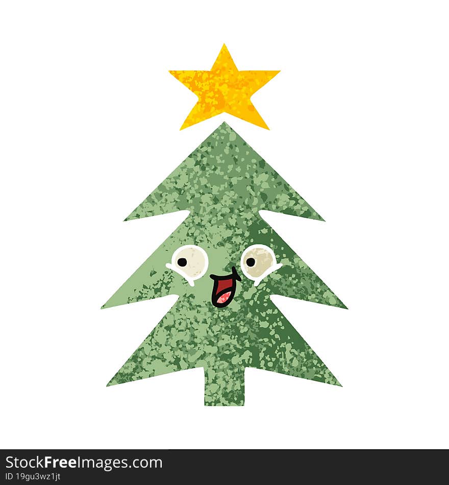 Retro Illustration Style Cartoon Christmas Tree