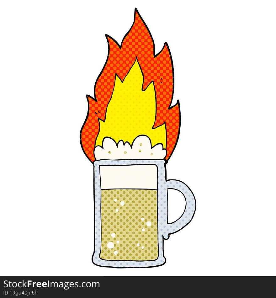 freehand drawn cartoon flaming tankard of beer