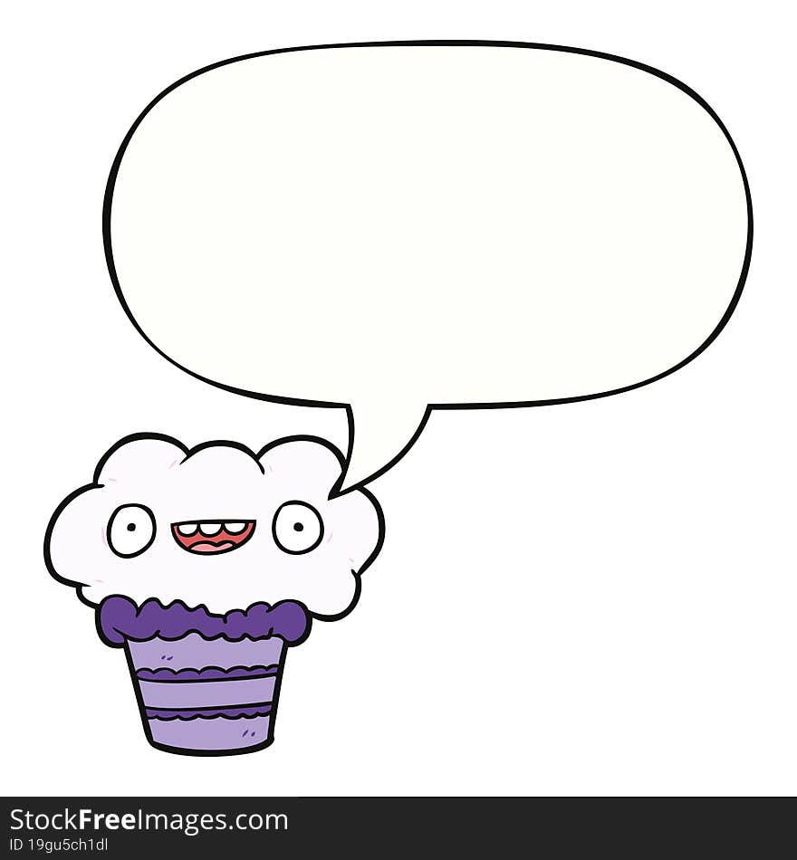 funny cartoon cupcake with speech bubble. funny cartoon cupcake with speech bubble