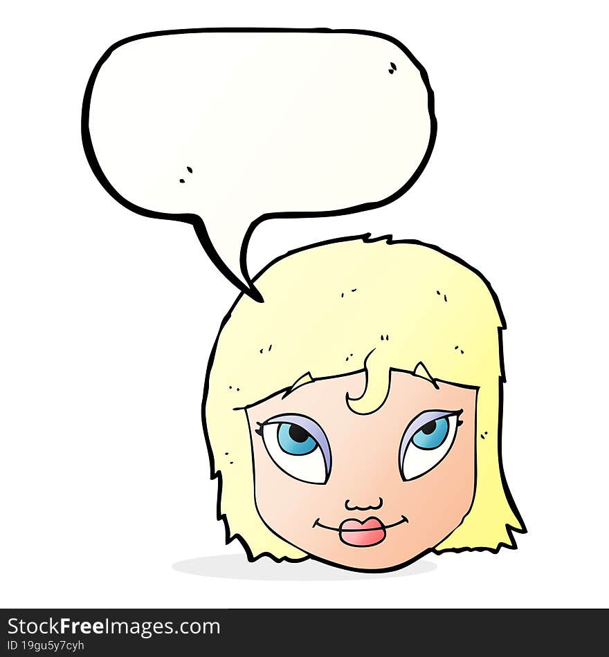 cartoon woman smiling with speech bubble