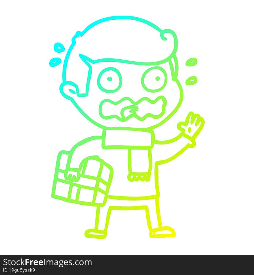 Cold Gradient Line Drawing Cartoon Man Totally Stressed Out