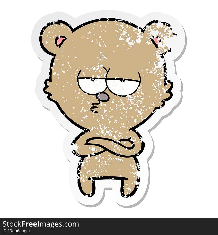 Distressed Sticker Of A Bored Bear Cartoon