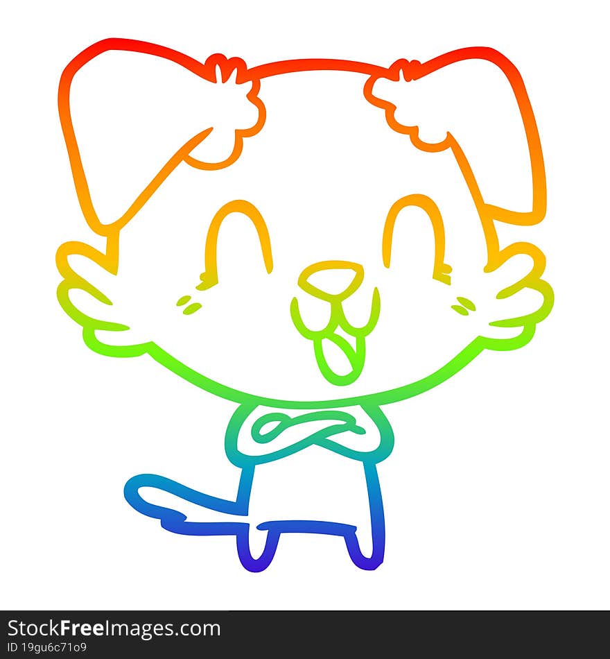 rainbow gradient line drawing of a laughing cartoon dog