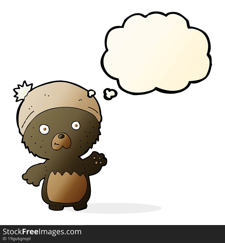 cartoon cute teddy bear in hat with thought bubble