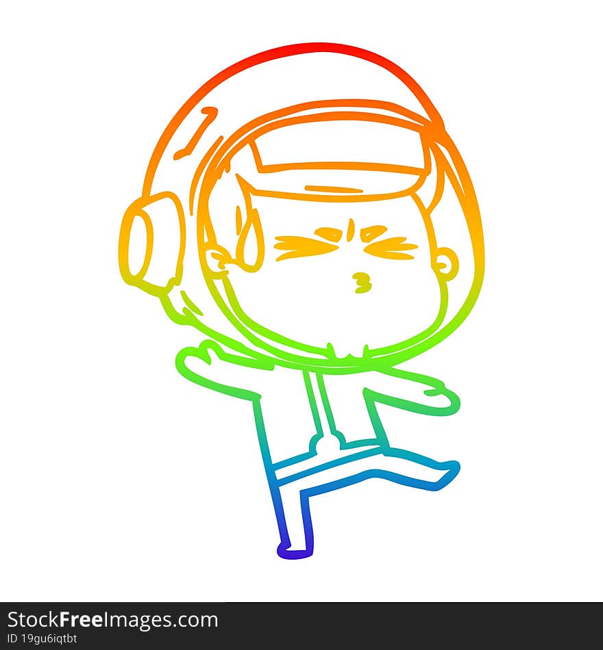 rainbow gradient line drawing cartoon stressed astronaut