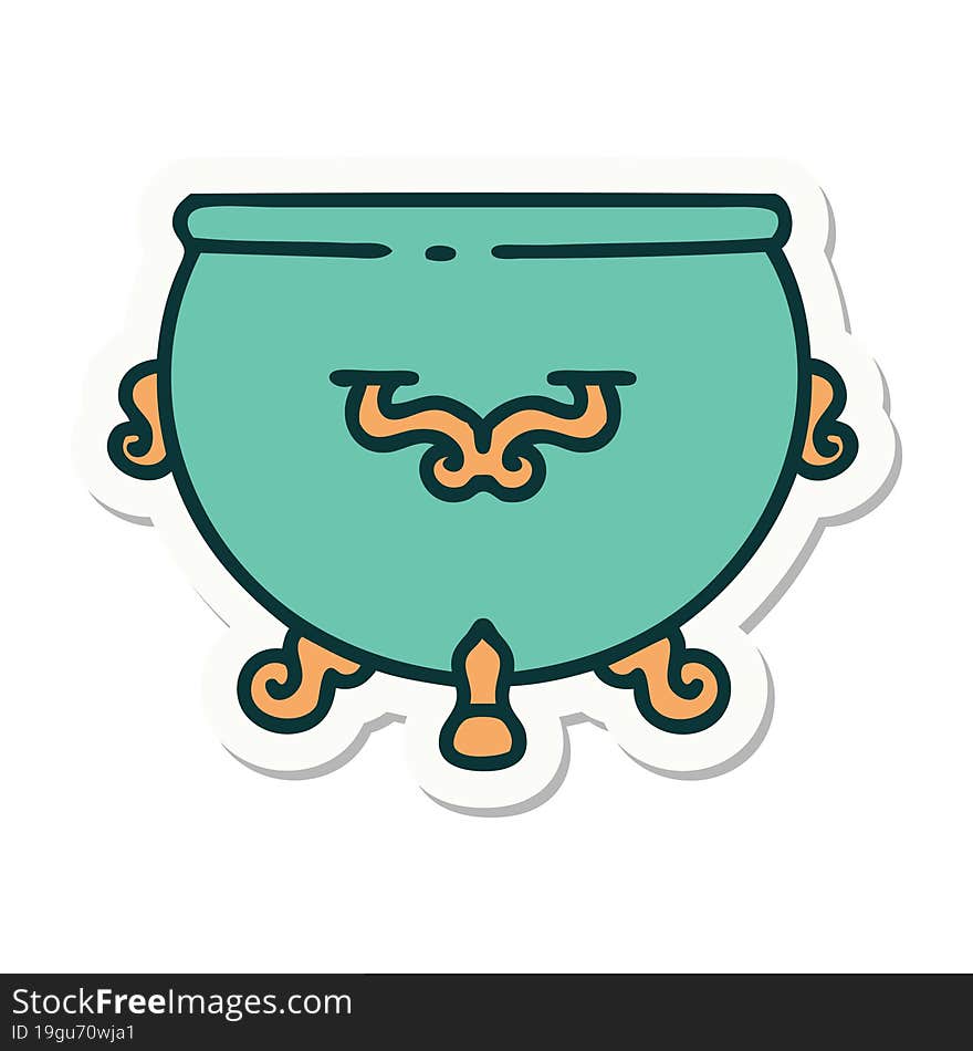 tattoo style sticker of cauldron