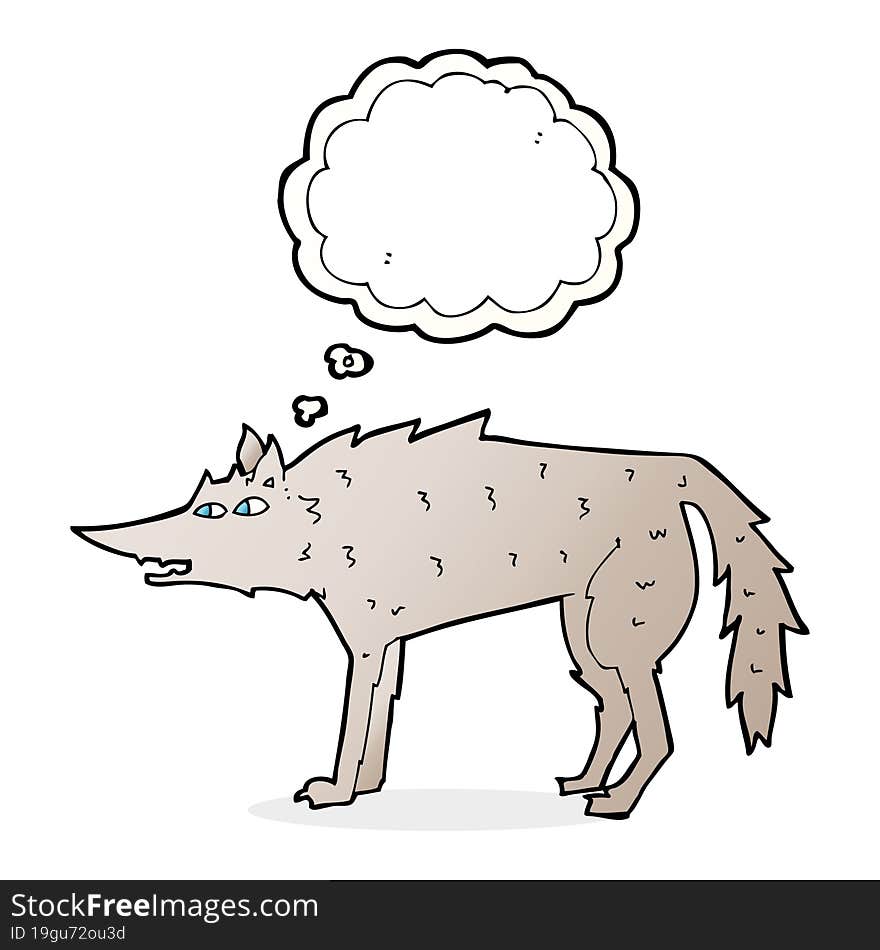 cartoon wolf with thought bubble