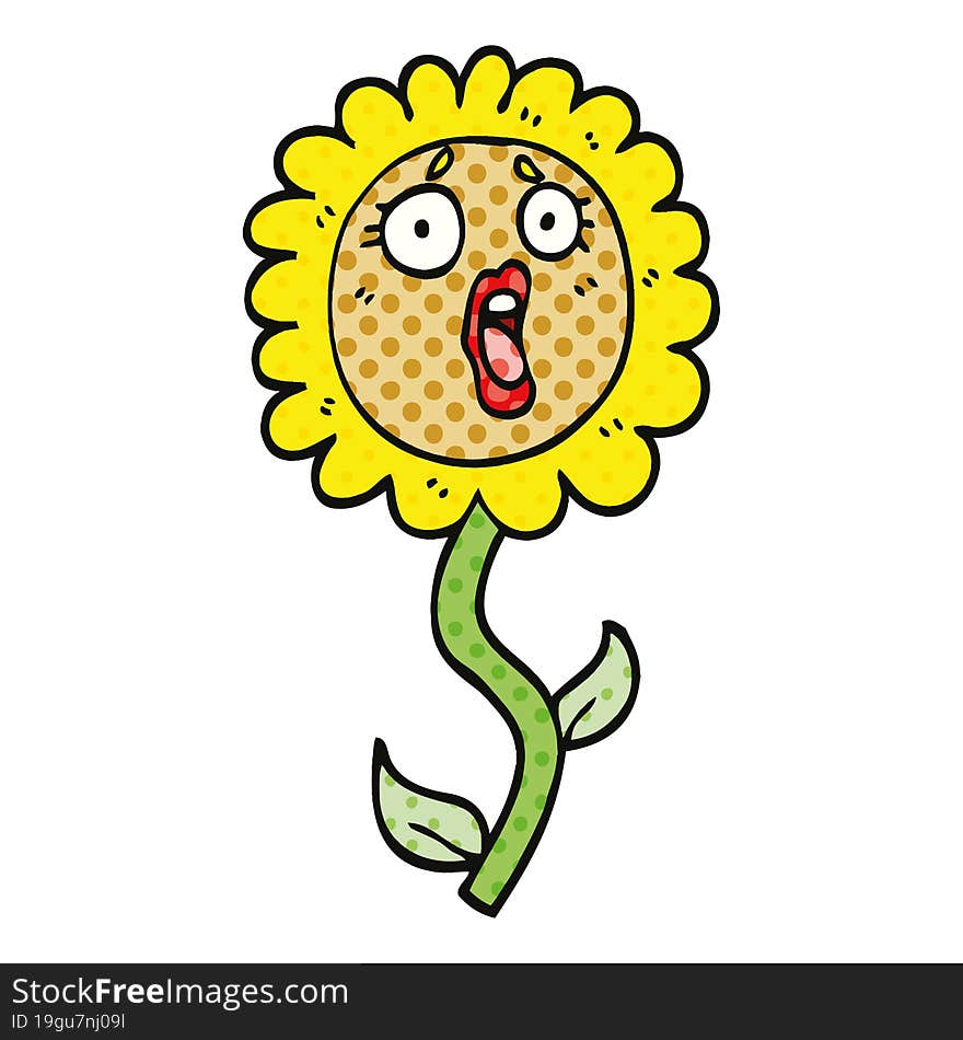 Comic Book Style Cartoon Shocked Sunflower