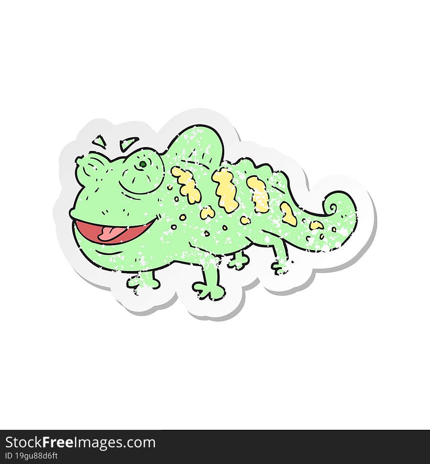 Retro Distressed Sticker Of A Cartoon Chameleon