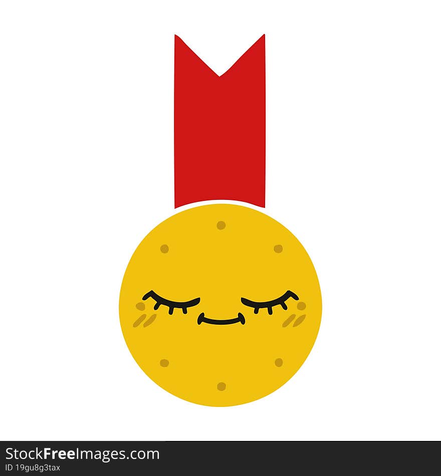 flat color retro cartoon gold medal