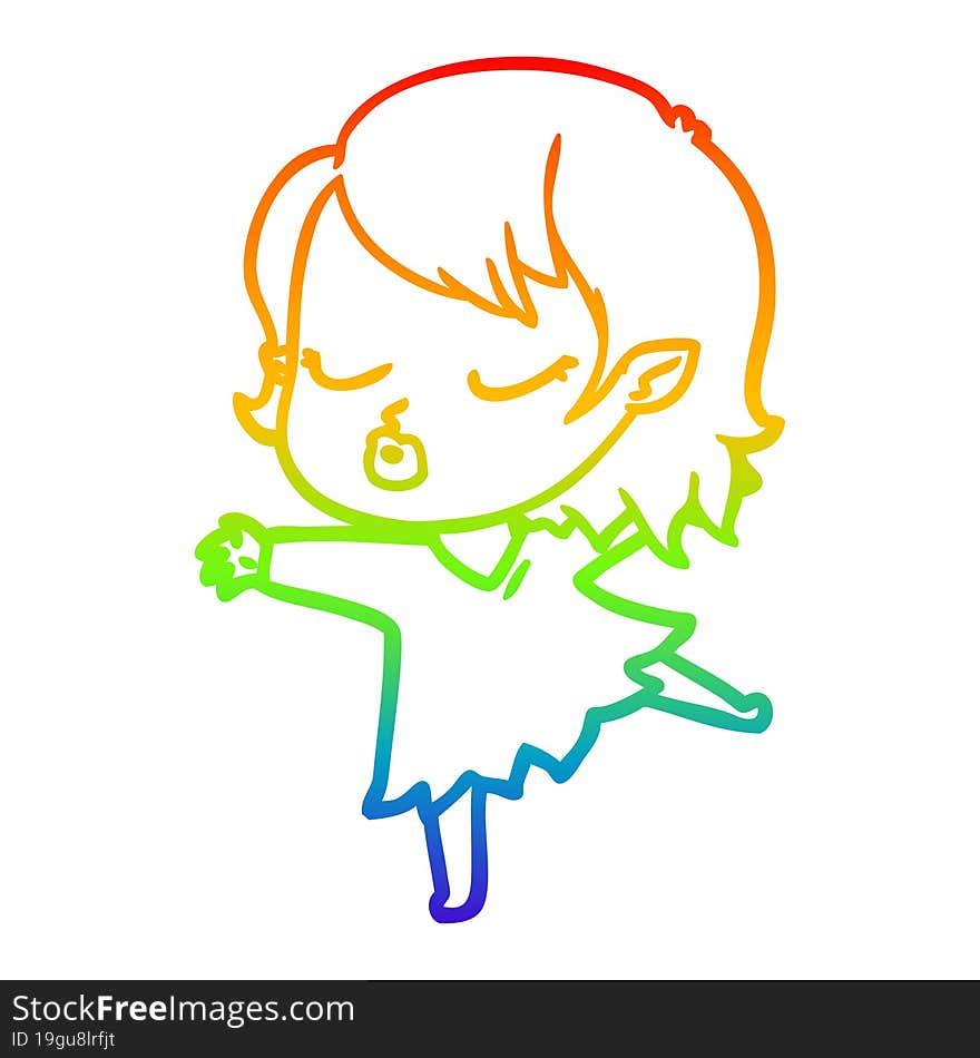 rainbow gradient line drawing cute cartoon vampire girl