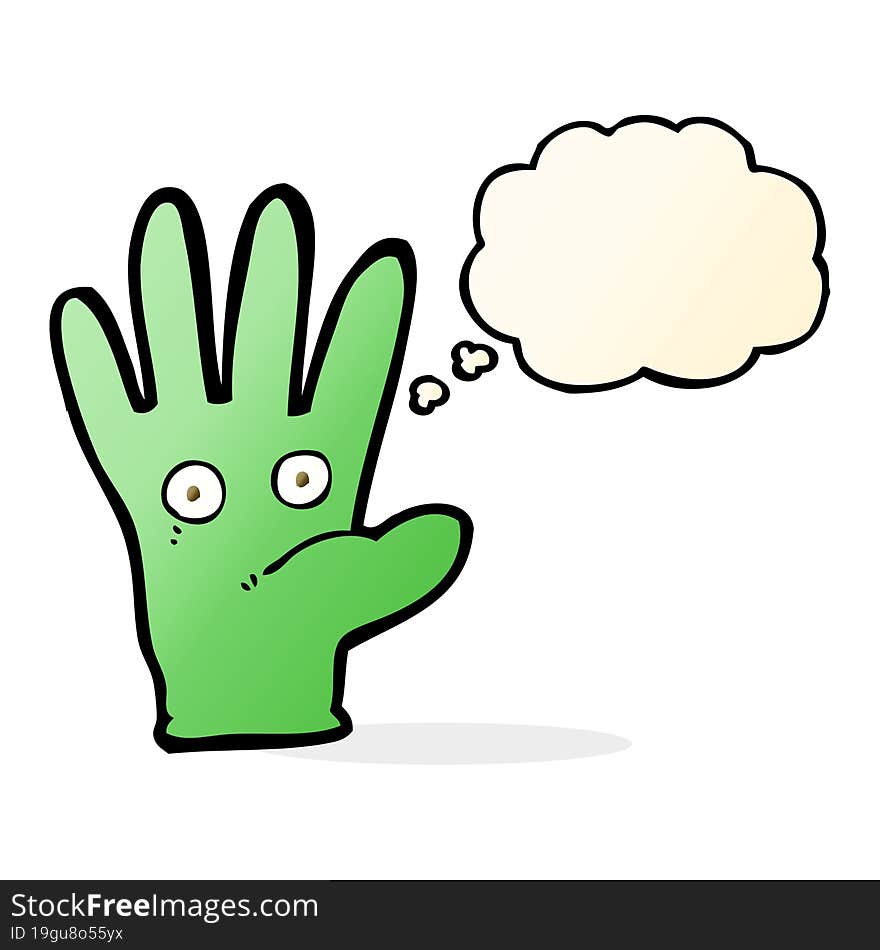 cartoon hand with eyes with thought bubble