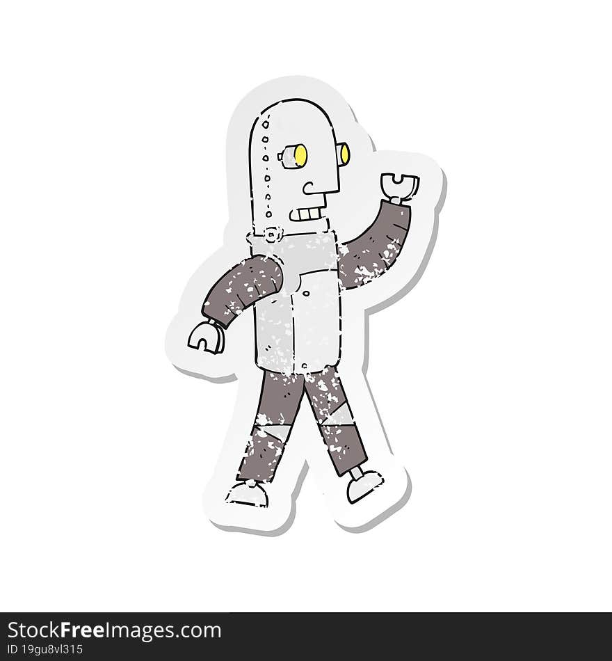 retro distressed sticker of a cartoon robot