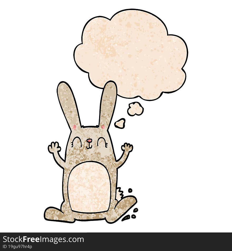 Cartoon Rabbit And Thought Bubble In Grunge Texture Pattern Style