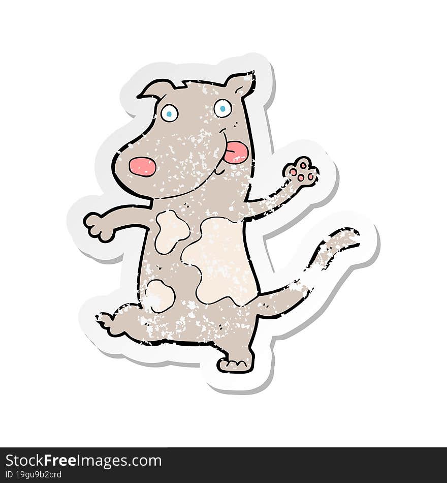 retro distressed sticker of a cartoon happy dog