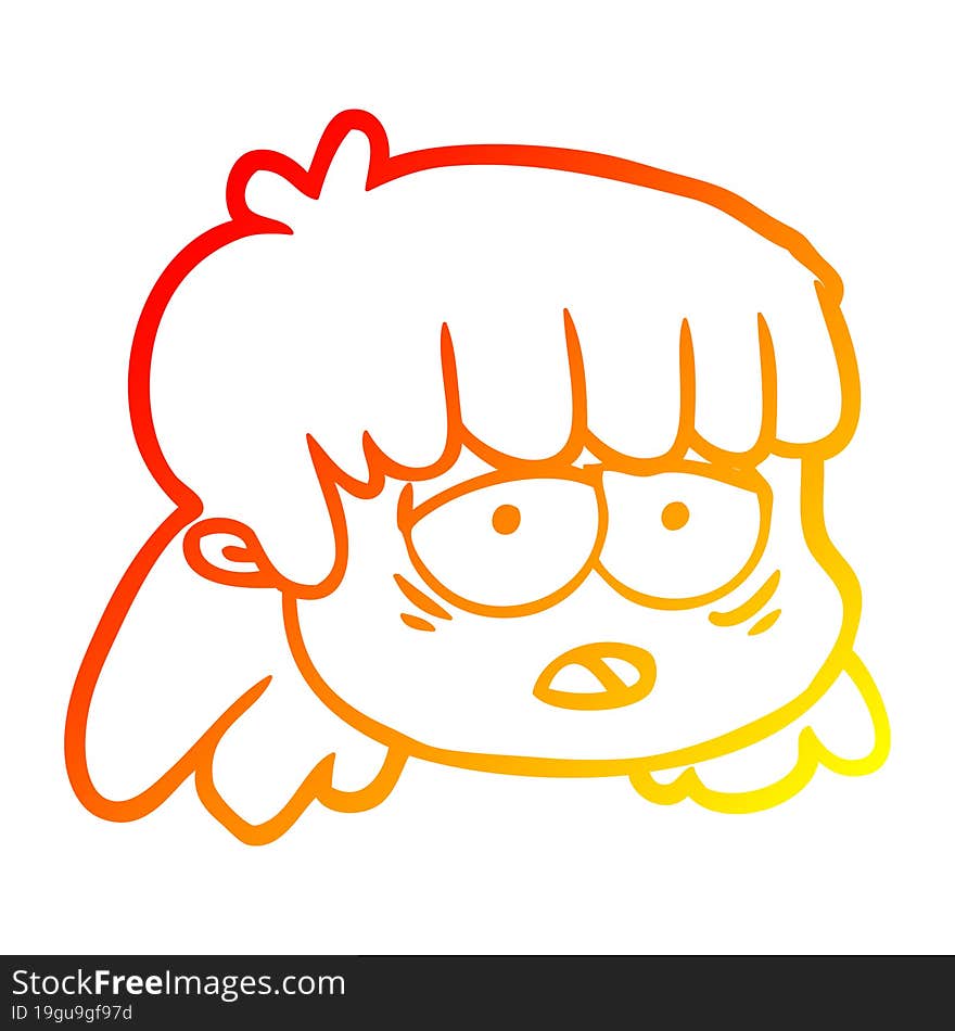 warm gradient line drawing cartoon female face