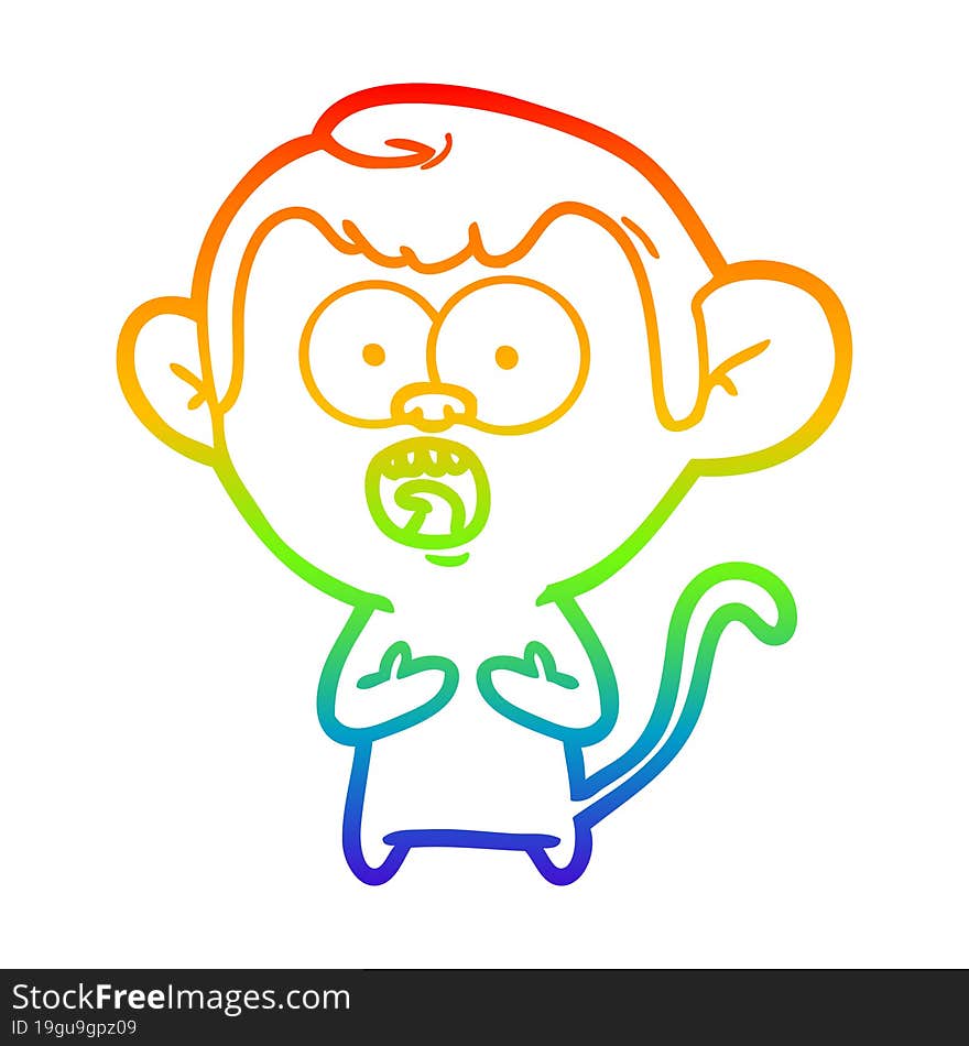 rainbow gradient line drawing cartoon shocked monkey