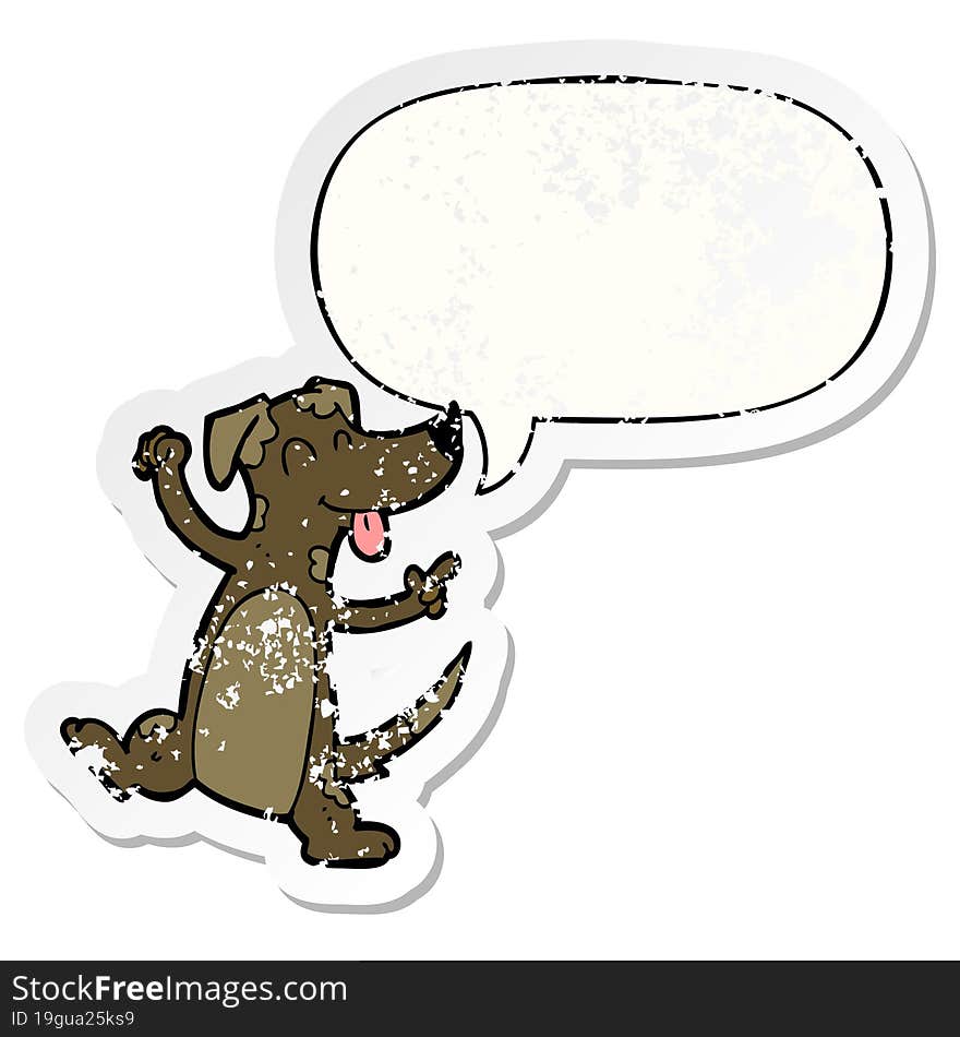 cartoon dancing dog and speech bubble distressed sticker