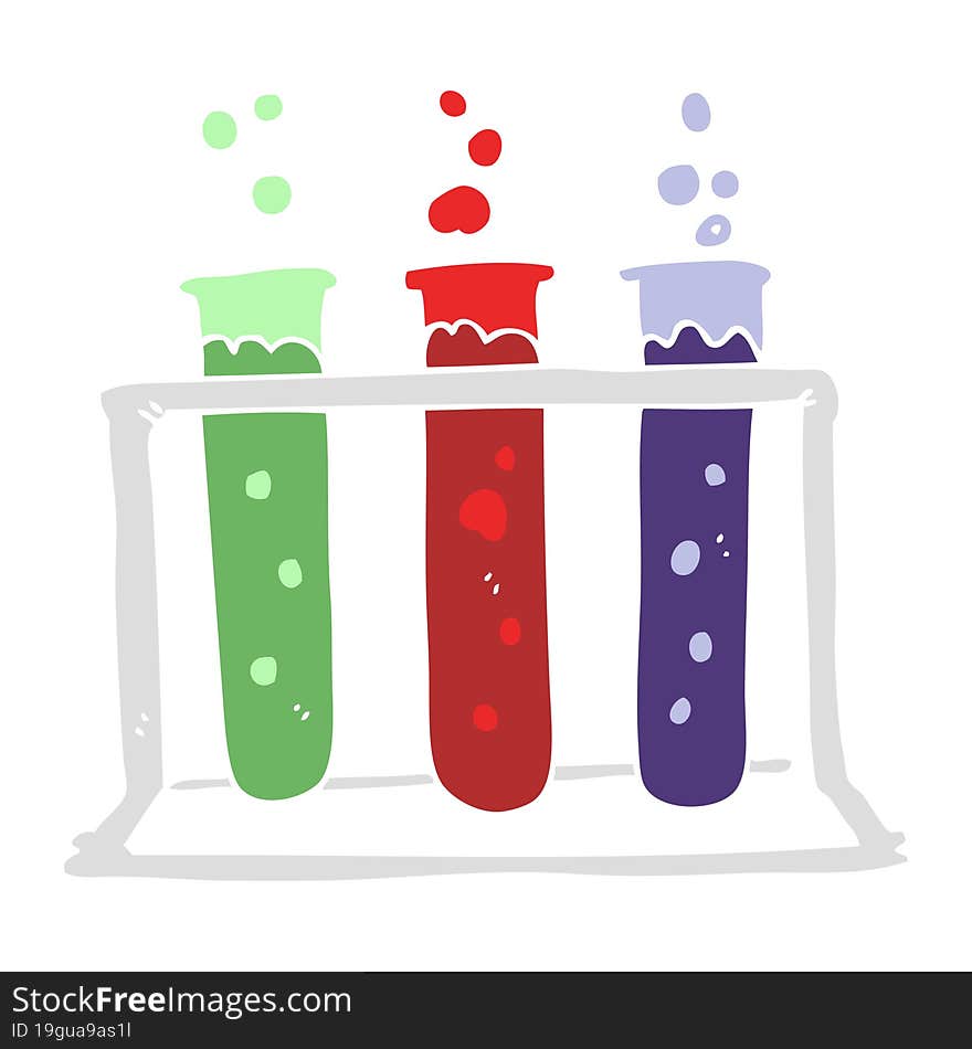 flat color illustration of a cartoon rack of test tubes