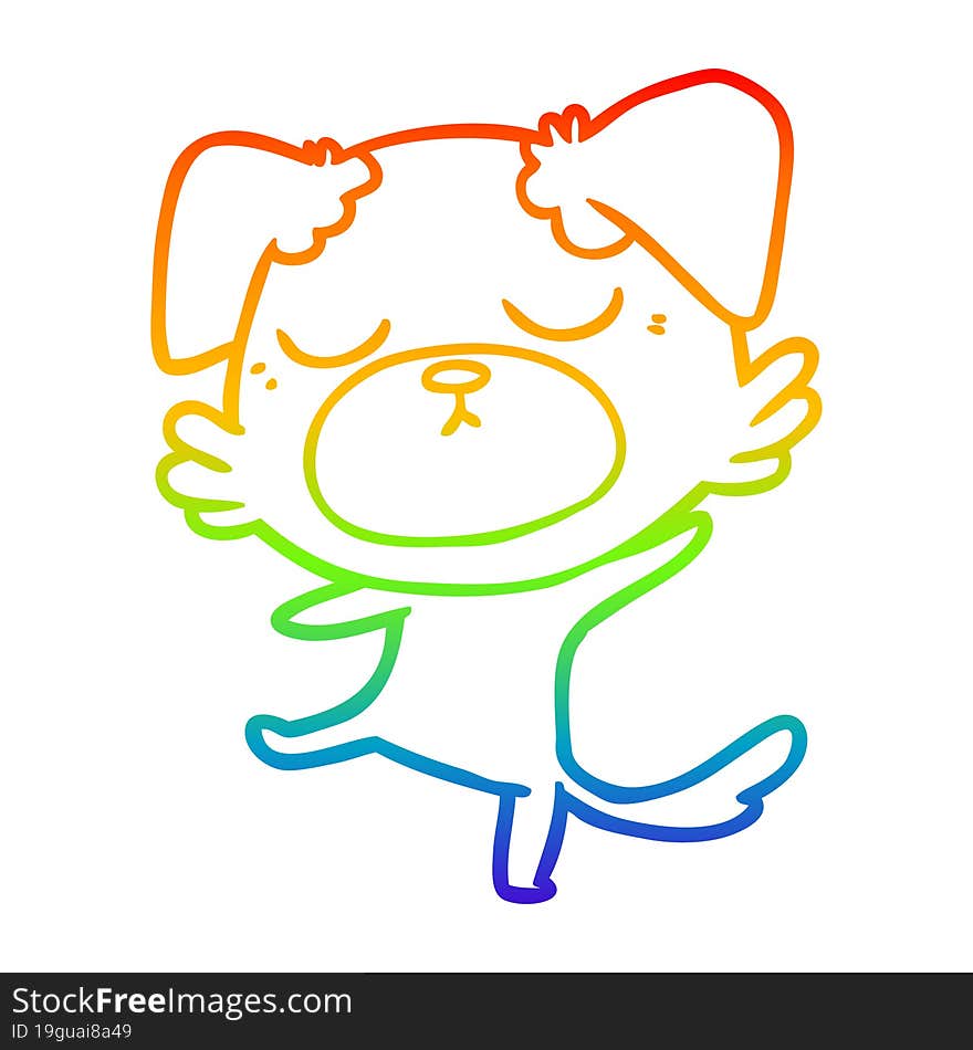 rainbow gradient line drawing of a cute cartoon dog