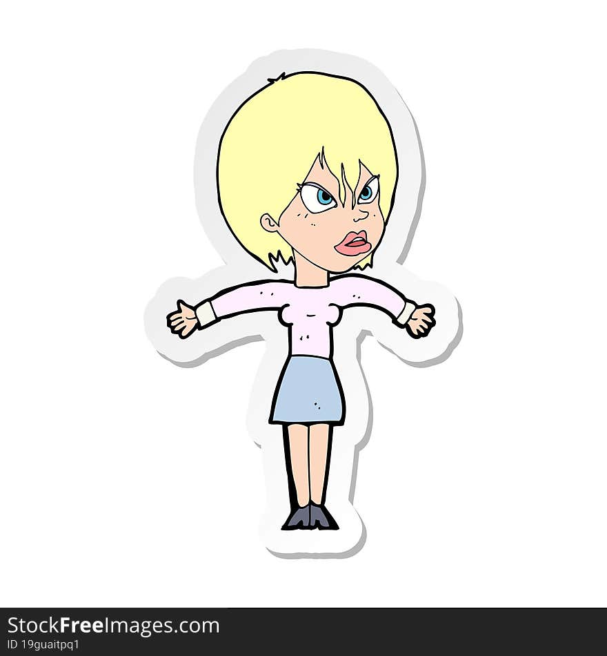 sticker of a cartoon annoyed girl