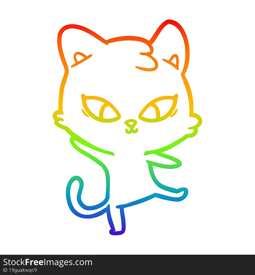 rainbow gradient line drawing of a cute cartoon cat