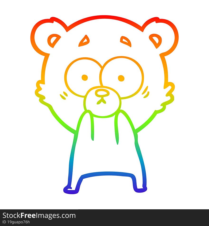 rainbow gradient line drawing of a anxious bear cartoon