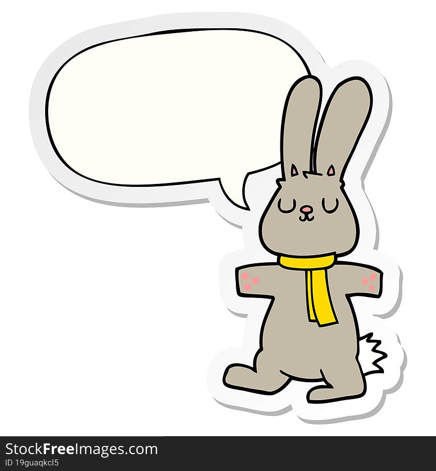 cartoon rabbit with speech bubble sticker. cartoon rabbit with speech bubble sticker