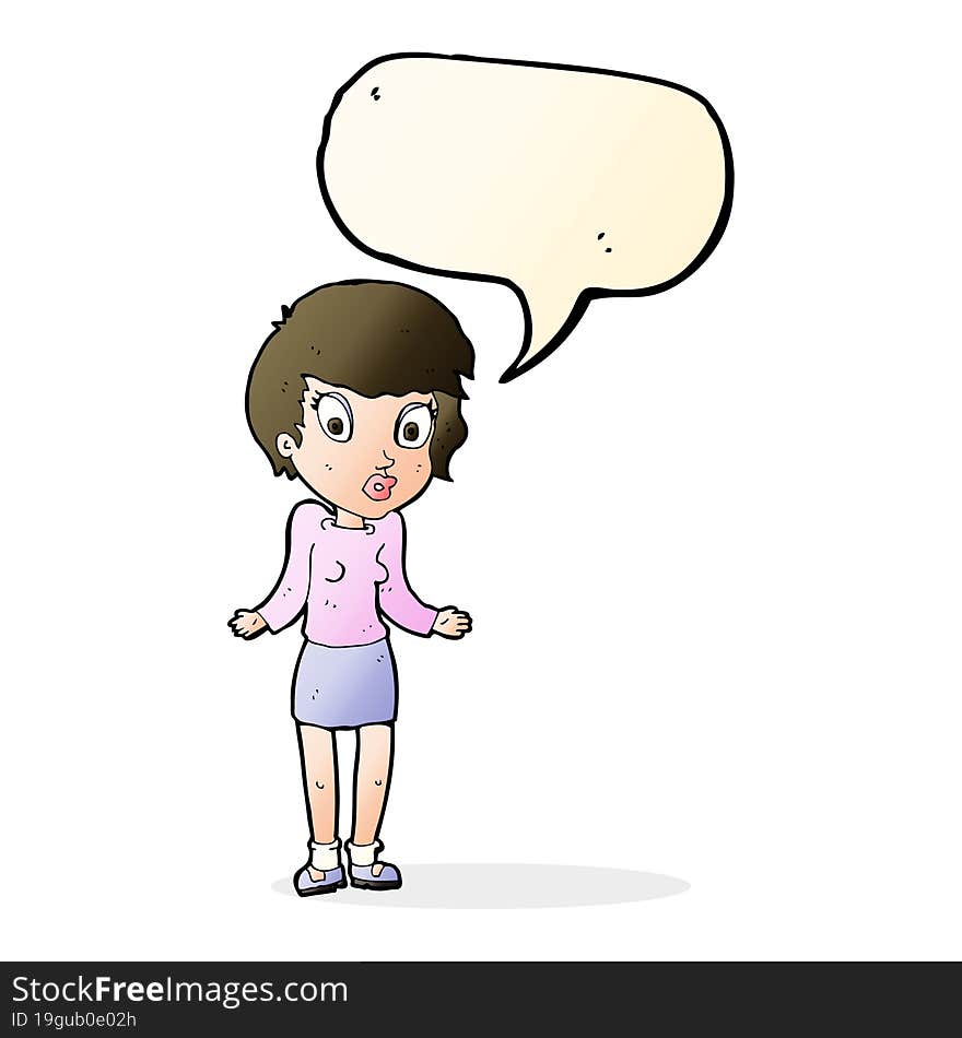 Cartoon Woman Shrugging Shoulders With Speech Bubble