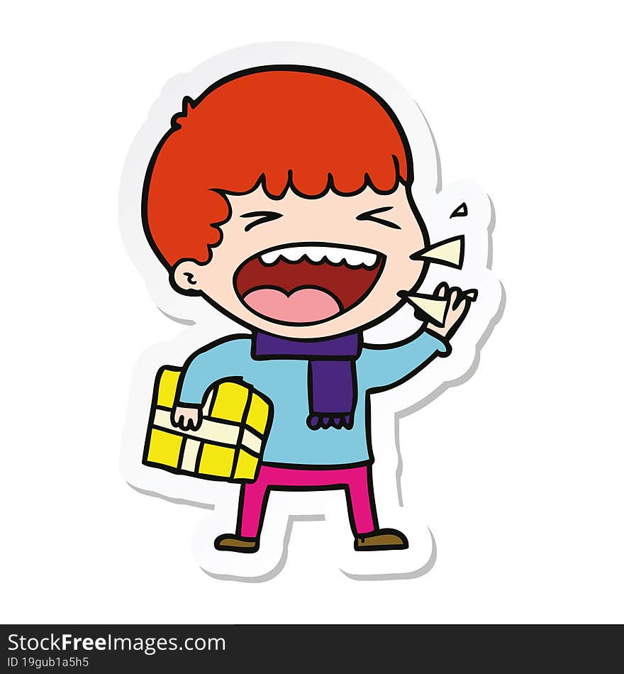 sticker of a cartoon laughing man