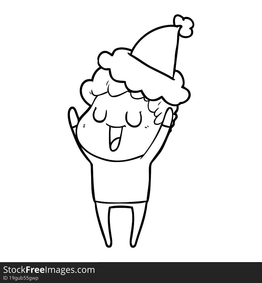 laughing line drawing of a man wearing santa hat