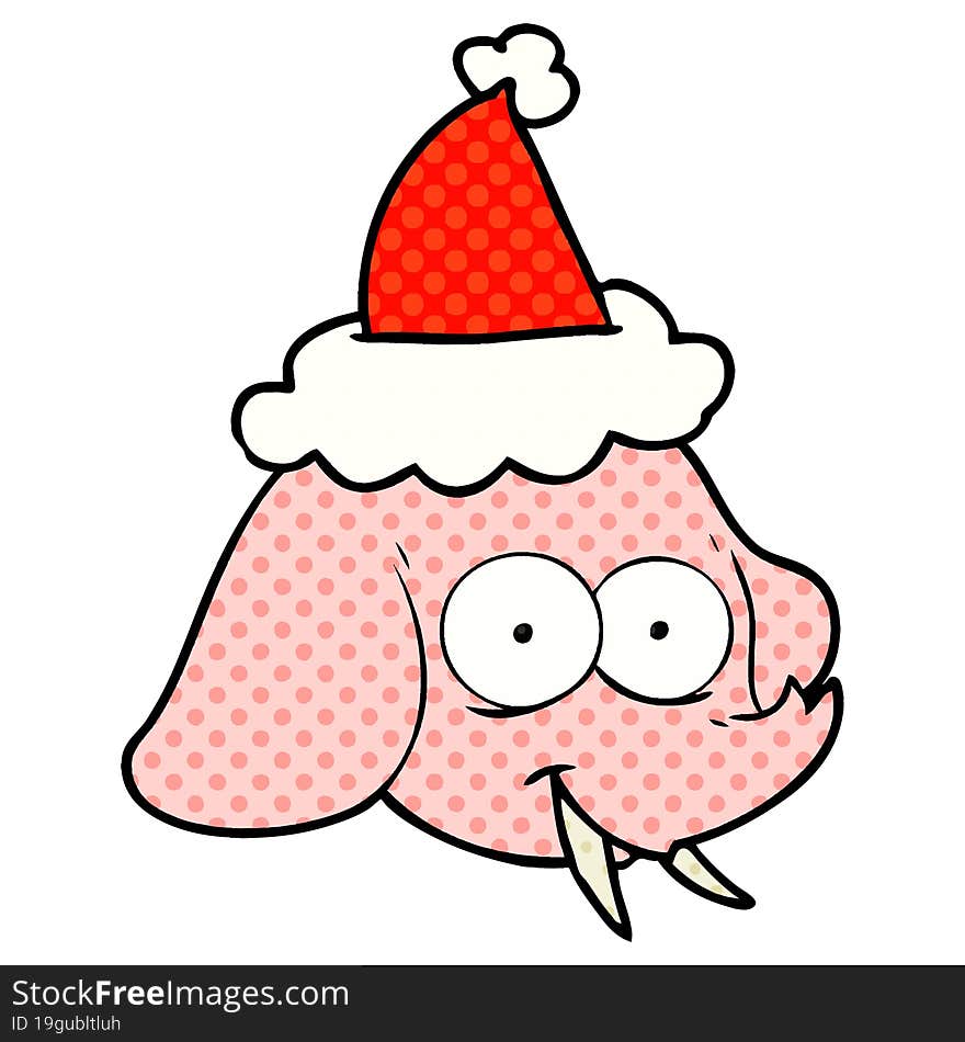 comic book style illustration of a elephant face wearing santa hat