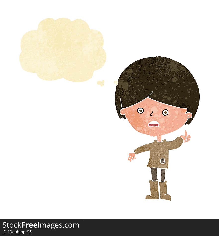 cartoon unhappy boy with thought bubble