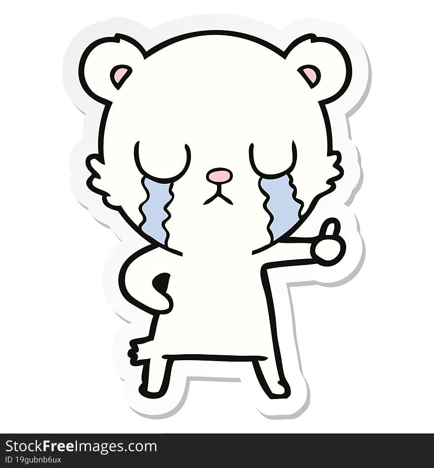 sticker of a crying polar bear cartoon