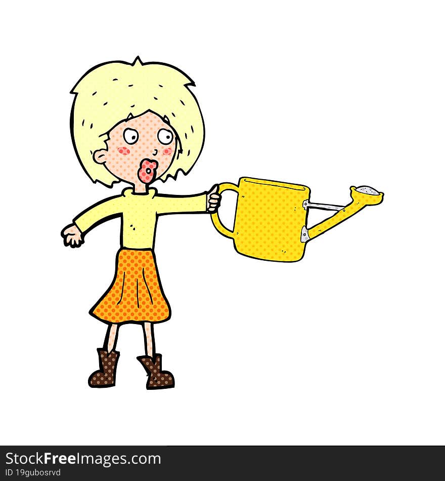 cartoon woman with watering can